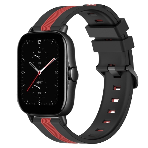 

For Amazfit GTS 2E 20mm Vertical Two-Color Silicone Watch Band(Black+Red)