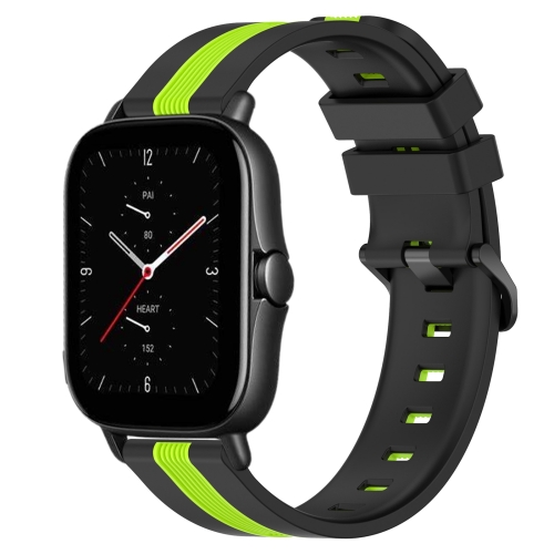 

For Amazfit GTS 2E 20mm Vertical Two-Color Silicone Watch Band(Black+Lime Green)