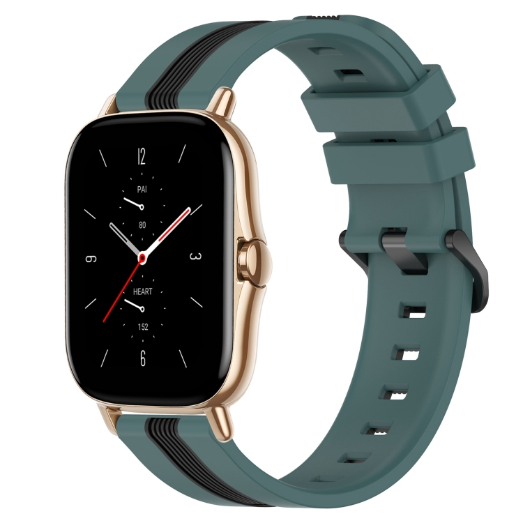 

For Amazfit GTS 2 20mm Vertical Two-Color Silicone Watch Band(Green+Black)