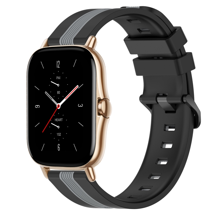 

For Amazfit GTS 2 20mm Vertical Two-Color Silicone Watch Band(Black+Grey)