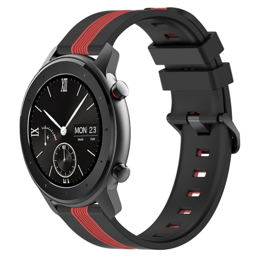 

For Amazfit GTR 42MM 20mm Vertical Two-Color Silicone Watch Band(Black+Red)