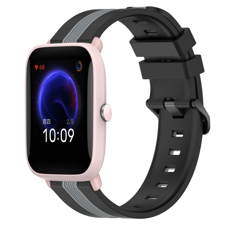 

For Amazfit Pop Pro 20mm Vertical Two-Color Silicone Watch Band(Black+Grey)