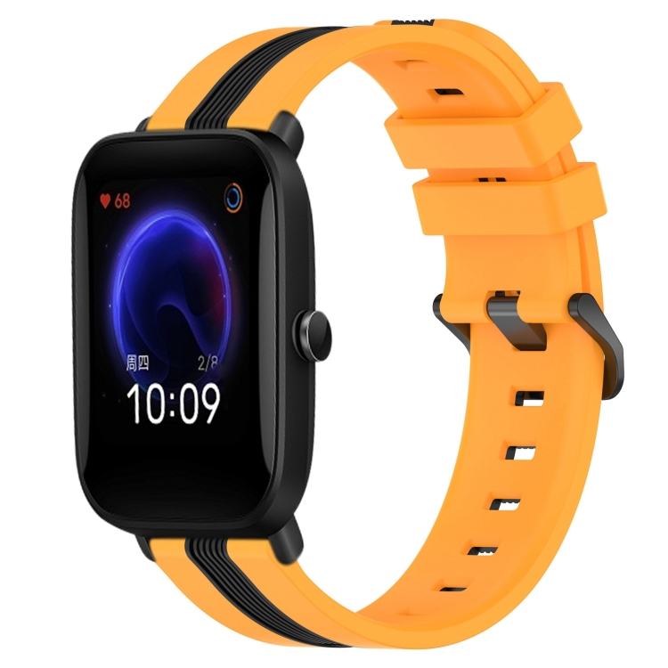 

For Amazfit Pop 20mm Vertical Two-Color Silicone Watch Band(Yellow+Black)