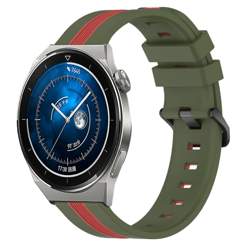 

For Huawei Watch GT3 Pro 43mm 20mm Vertical Two-Color Silicone Watch Band(Army Green+Red)