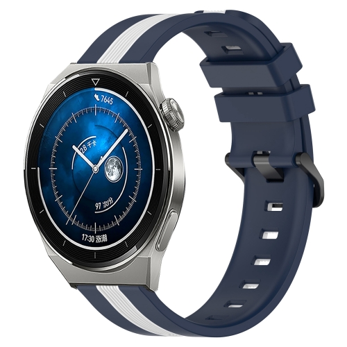 

For Huawei Watch GT3 Pro 43mm 20mm Vertical Two-Color Silicone Watch Band(Blue+White)