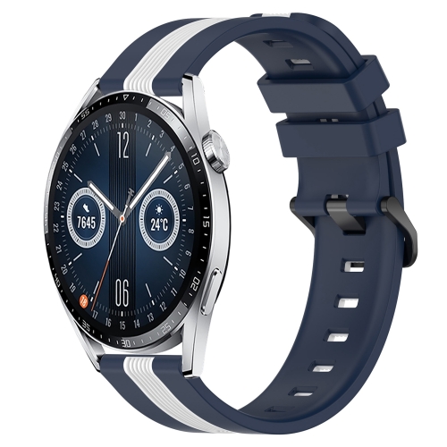 

For Huawei Watch GT3 42mm 20mm Vertical Two-Color Silicone Watch Band(Blue+White)