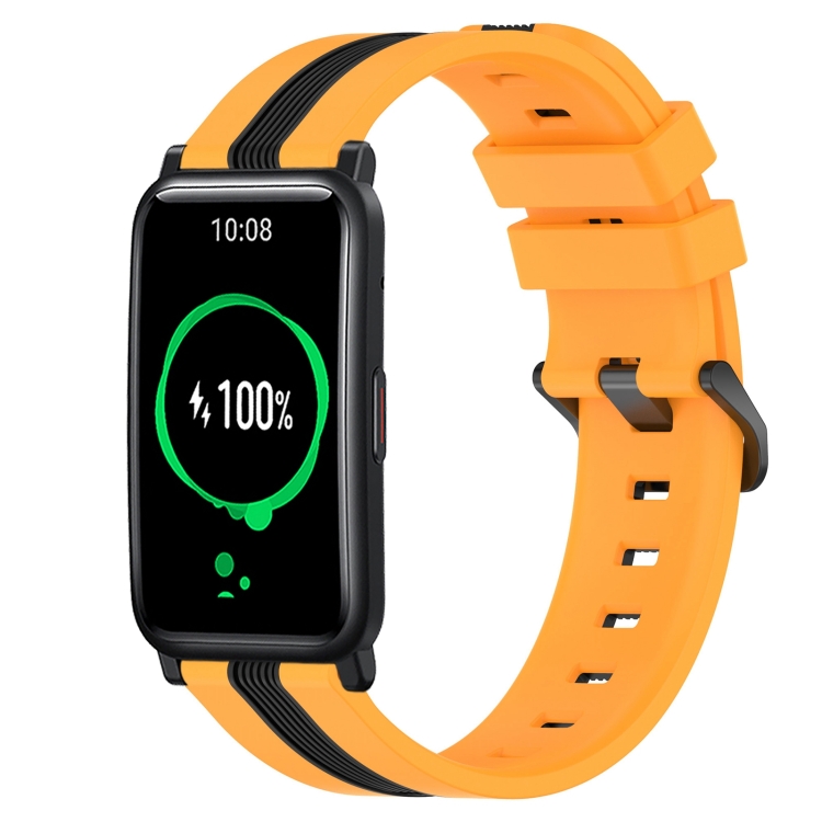 

For Honor Watch ES 20mm Vertical Two-Color Silicone Watch Band(Yellow+Black)