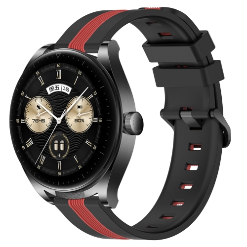 

For Huawei Watch Buds 22mm Vertical Two-Color Silicone Watch Band(Black+Red)
