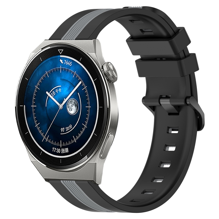

For Huawei Watch GT3 Pro 46mm 22mm Vertical Two-Color Silicone Watch Band(Black+Grey)