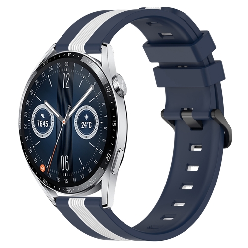 

For Huawei Watch GT3 46mm 22mm Vertical Two-Color Silicone Watch Band(Blue+White)
