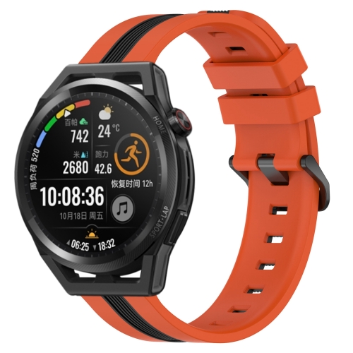 

For Huawei Watch GT Runner 22mm Vertical Two-Color Silicone Watch Band(Orange+Black)
