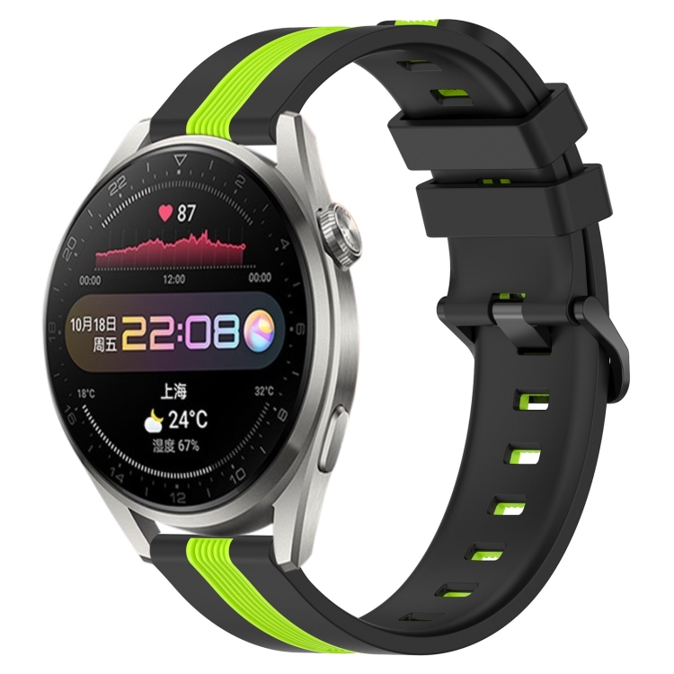 

For Huawei Watch 3 Pro 22mm Vertical Two-Color Silicone Watch Band(Black+Lime Green)
