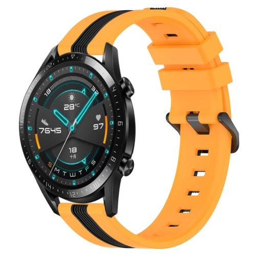 

For Huawei GT2 46mm 22mm Vertical Two-Color Silicone Watch Band(Yellow+Black)