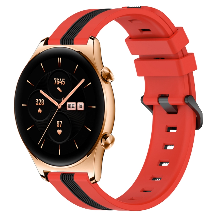 

For Honor Watch GS 3 22mm Vertical Two-Color Silicone Watch Band(Red+Black)