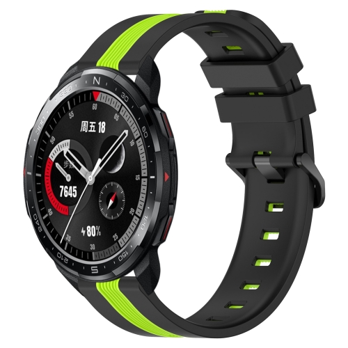 

For Honor Watch GS Pro 22mm Vertical Two-Color Silicone Watch Band(Black+Lime Green)