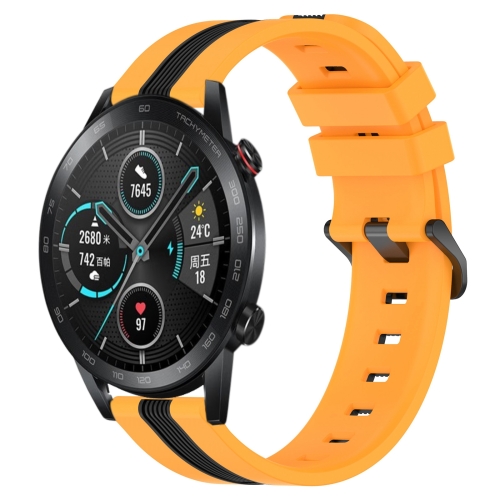 

For Honor Magic Watch 2 46mm 22mm Vertical Two-Color Silicone Watch Band(Yellow+Black)