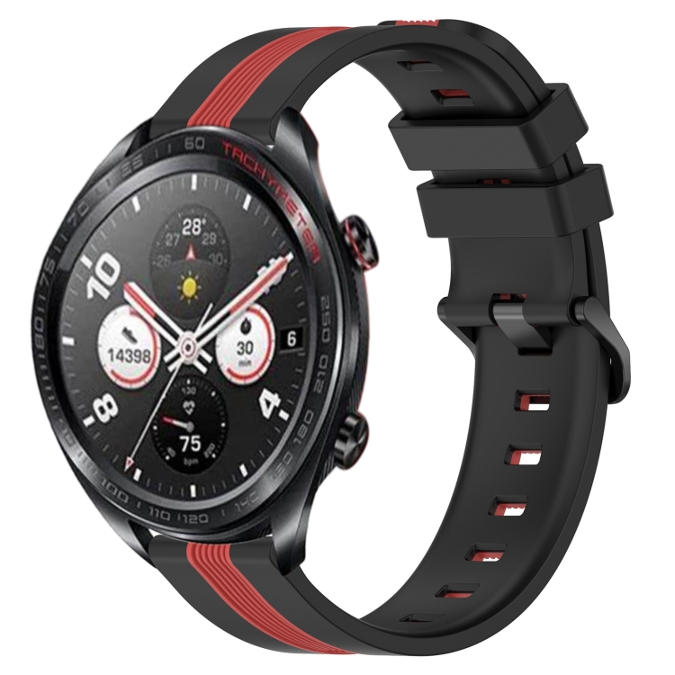 

For Honor Watch Dream 22mm Vertical Two-Color Silicone Watch Band(Black+Red)