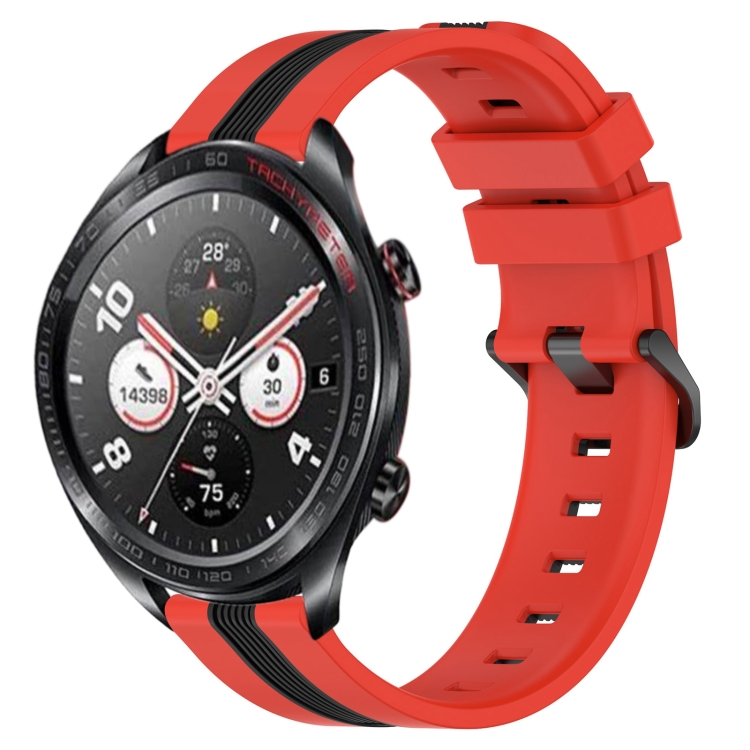Honor Watch Dream용 22mm 수직 2색 실리콘 시계 밴드(레드+블랙)