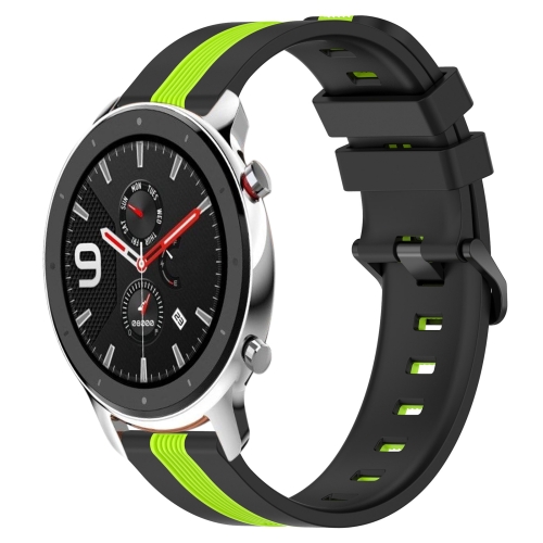 

For Amazfit GTR 4 22mm Vertical Two-Color Silicone Watch Band(Black+Lime Green)