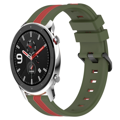 

For Amazfit GTR 4 Pro 22mm Vertical Two-Color Silicone Watch Band(Army Green+Red)