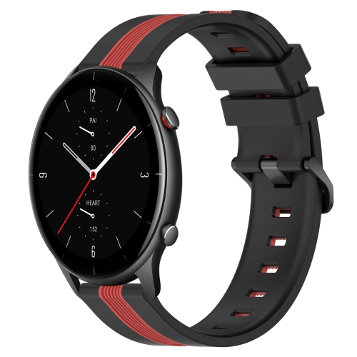 

For Amazfit GTR 2e 22mm Vertical Two-Color Silicone Watch Band(Black+Red)