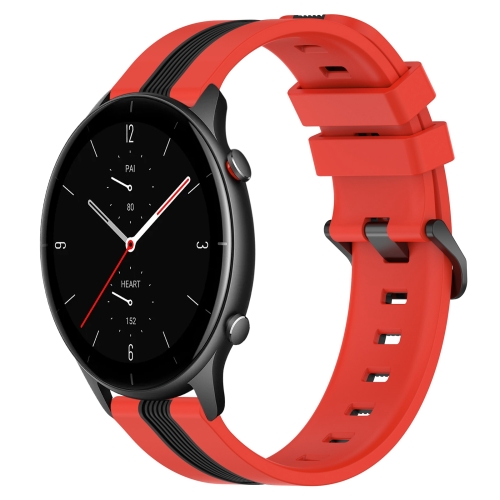 

For Amazfit GTR 2e 22mm Vertical Two-Color Silicone Watch Band(Red+Black)