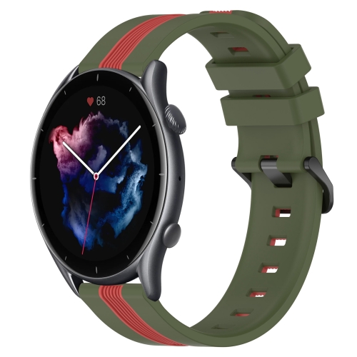 

For Amazfit 3 22mm Vertical Two-Color Silicone Watch Band(Army Green+Red)