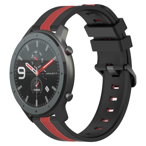 

For Amazfit GTR 47mm 22mm Vertical Two-Color Silicone Watch Band(Black+Red)