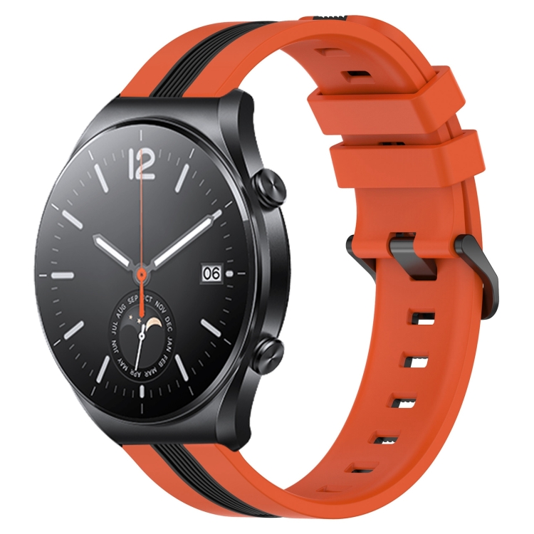 

For Xiaomi MI Watch S1 22mm Vertical Two-Color Silicone Watch Band(Orange+Black)