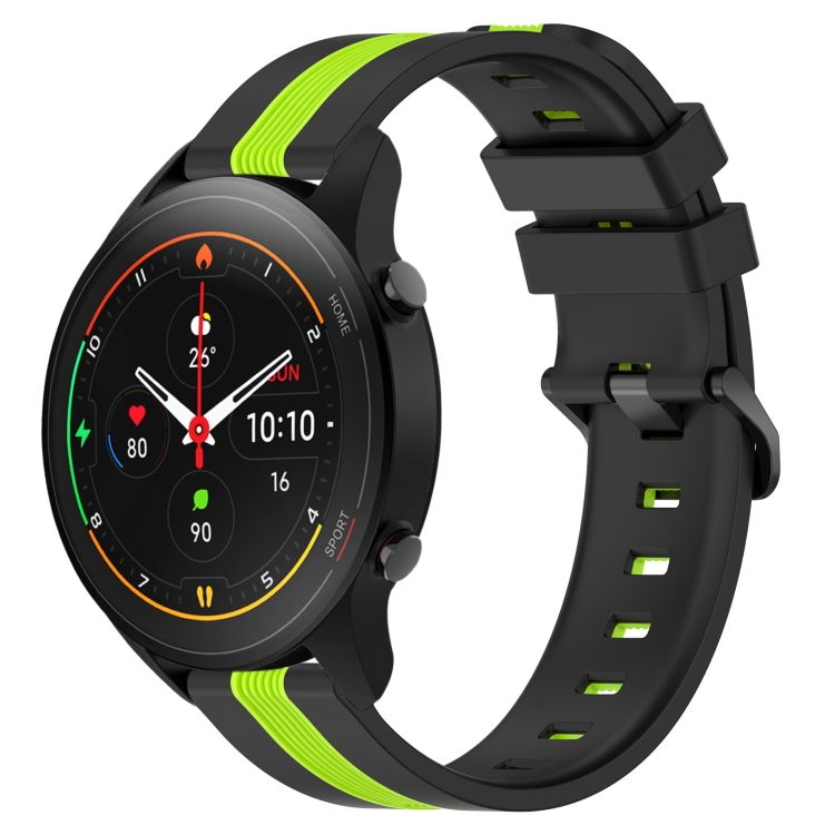 

For Xiaomi MI Watch S1 Pro 22mm Vertical Two-Color Silicone Watch Band(Black+Lime Green)