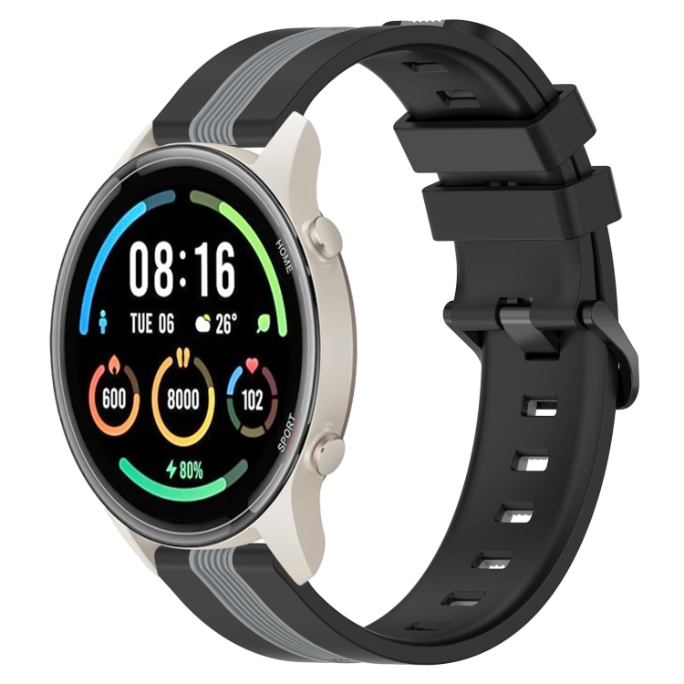 

For Xiaomi MI Watch Sport 22mm Vertical Two-Color Silicone Watch Band(Black+Grey)