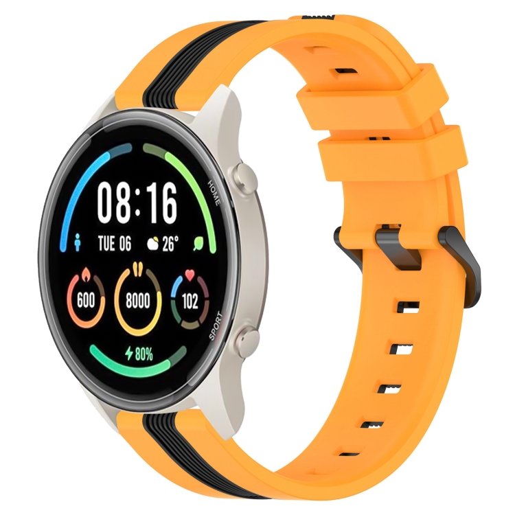 

For Xiaomi MI Watch Sport 22mm Vertical Two-Color Silicone Watch Band(Yellow+Black)