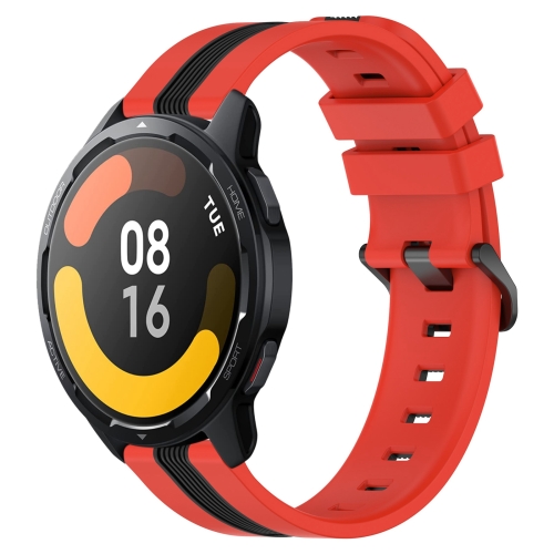 

For Xiaomi MI Watch S1 Active 22mm Vertical Two-Color Silicone Watch Band(Red+Black)