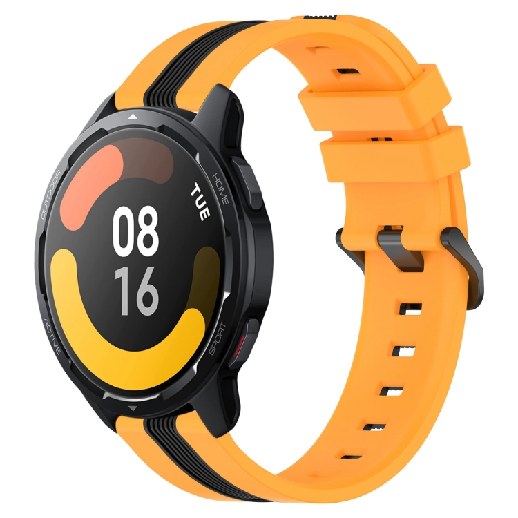 

For Xiaomi MI Watch S1 Active 22mm Vertical Two-Color Silicone Watch Band(Yellow+Black)