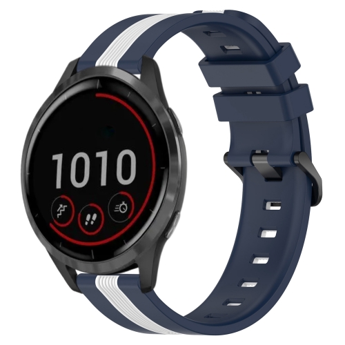 

For Garmin Vivoactive 4 22mm Vertical Two-Color Silicone Watch Band(Blue+White)