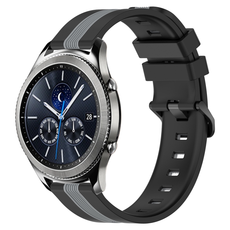 

For Samsung Gear S3 Classic 22mm Vertical Two-Color Silicone Watch Band(Black+Grey)