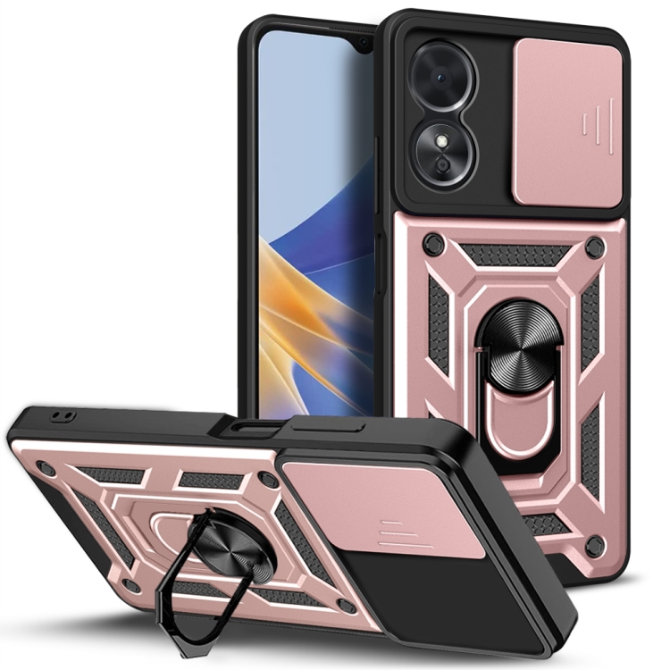 

For OPPO A17 Sliding Camera Cover Design Phone Case(Rose Gold)