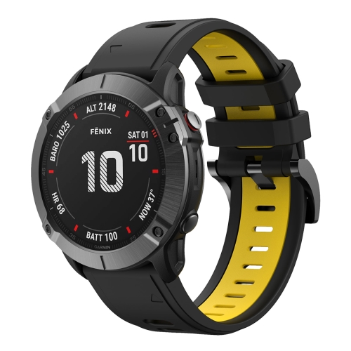 

For Amazfit Falcon 22mm Two-Color Silicone Quick-Release Metal Buckle Watch Band(Black+Yellow)