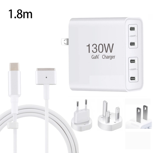 

GaN 130W 4-Port USB-C PD65W / PD30W Multi Port Type-C Charger with 1.8m Type-C to MagSafe 2 / T Header Data Cable US / EU / UK Plug