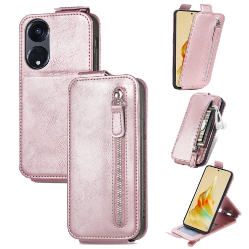 

For Oppo Reno8 T 5G Zipper Wallet Vertical Flip Leather Phone Case(Pink)