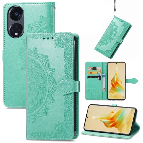 

For OPPO Reno8 T 5G Mandala Flower Embossed Horizontal Flip Leather Phone Case(Green)