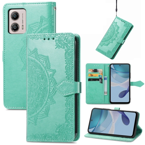 

For Motorola Moto G53 5G Mandala Flower Embossed Horizontal Flip Leather Phone Case(Green)