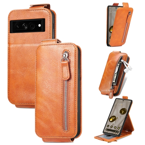 

For Google Pixel 7A Zipper Wallet Vertical Flip Leather Phone Case(Brown)