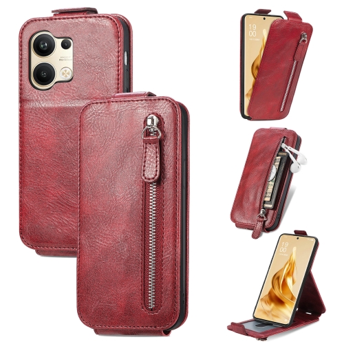 

For OPPO Reno9 Zipper Wallet Vertical Flip Leather Phone Case(Red)