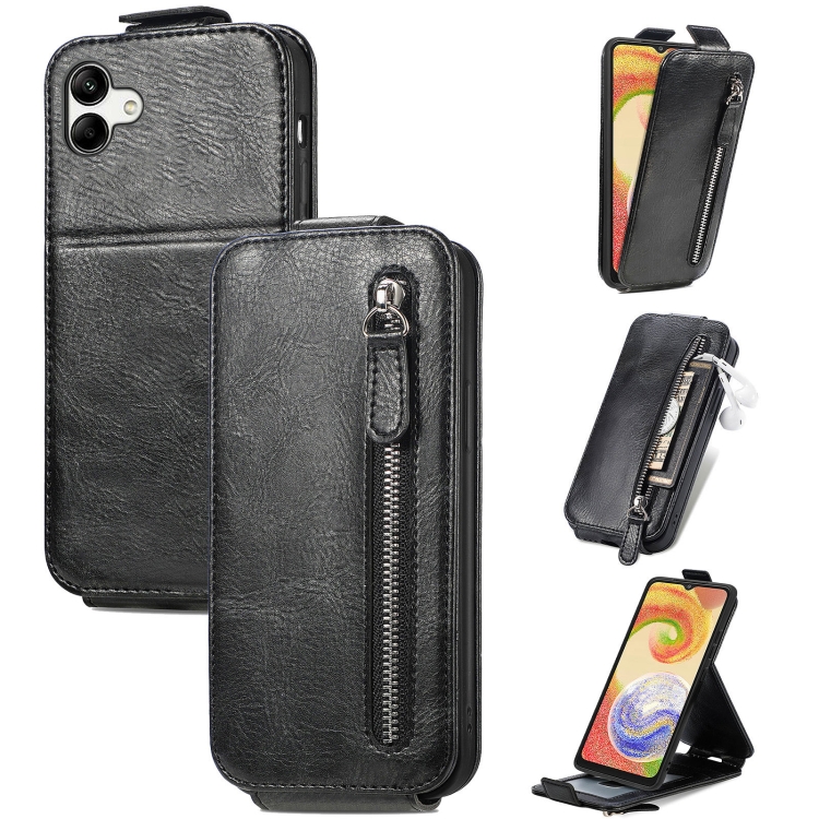 

For Samsung Galaxy A04 Zipper Wallet Vertical Flip Leather Phone Case(Black)