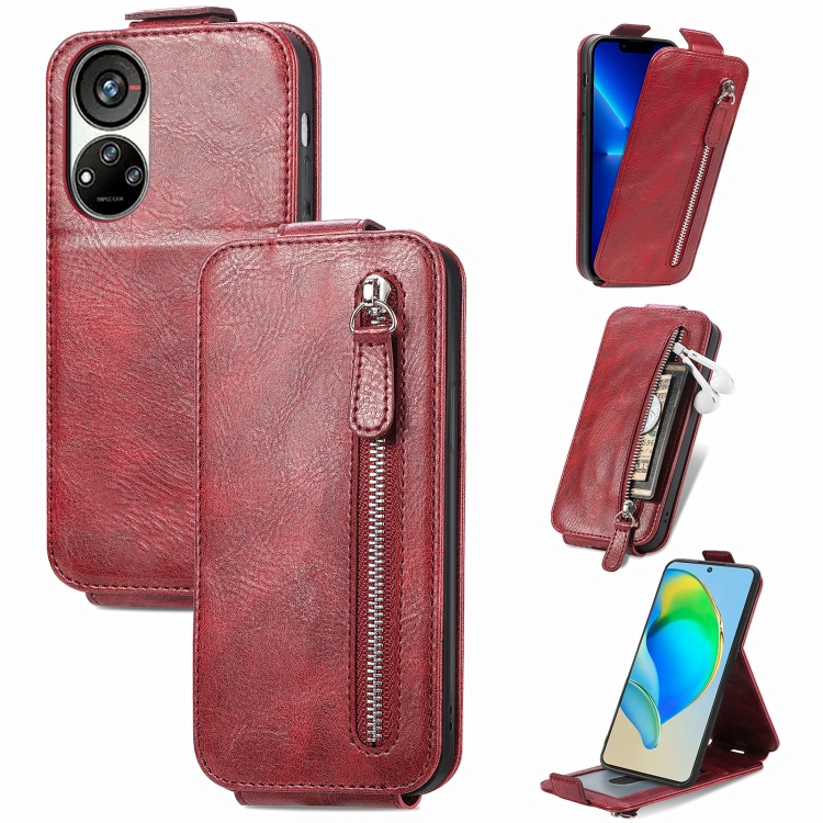 

For ZTE Blade V40s Zipper Wallet Vertical Flip Leather Phone Case(Red)