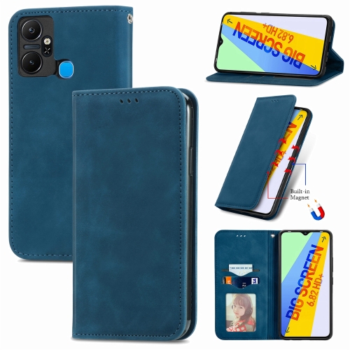 

For Infinix Smart 6 Plus Retro Skin Feel Magnetic Flip Leather Phone Case(Blue)