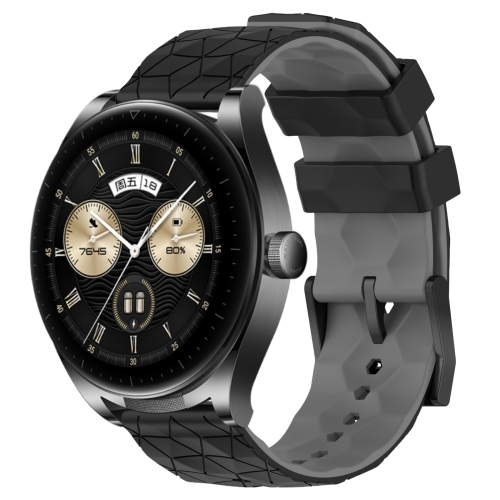 

For Huawei Watch Buds 22mm Football Pattern Two-Color Silicone Watch Band(Black+Grey)