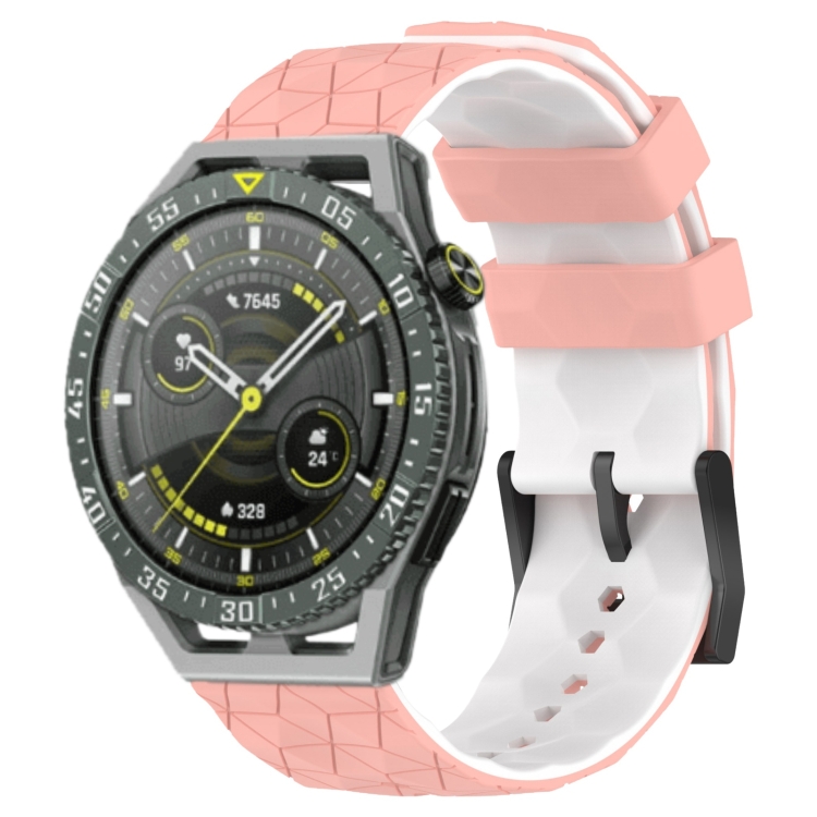 

For Huawei Watch GT 3 SE 22mm Football Pattern Two-Color Silicone Watch Band(Pink+White)