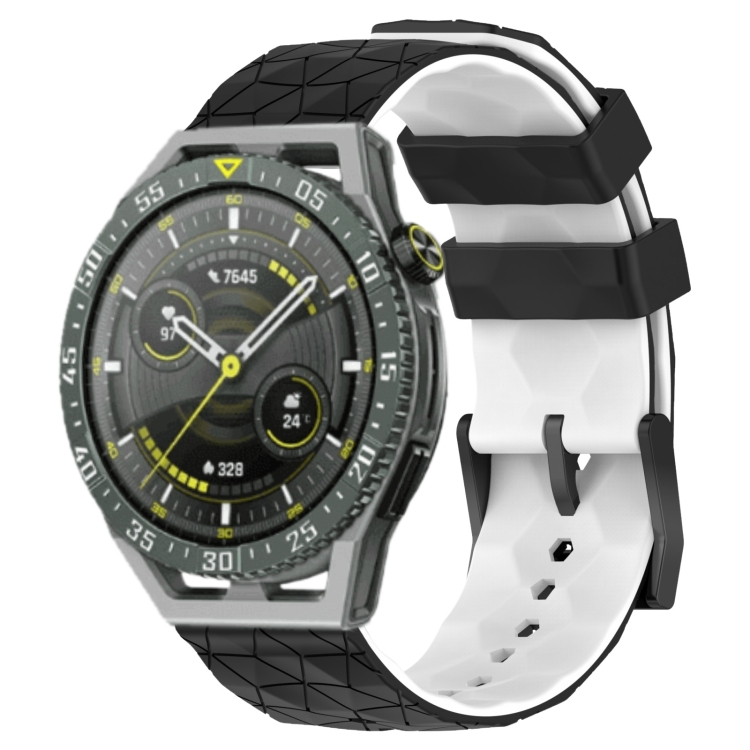 

For Huawei Watch GT 3 SE 22mm Football Pattern Two-Color Silicone Watch Band(Black+White)